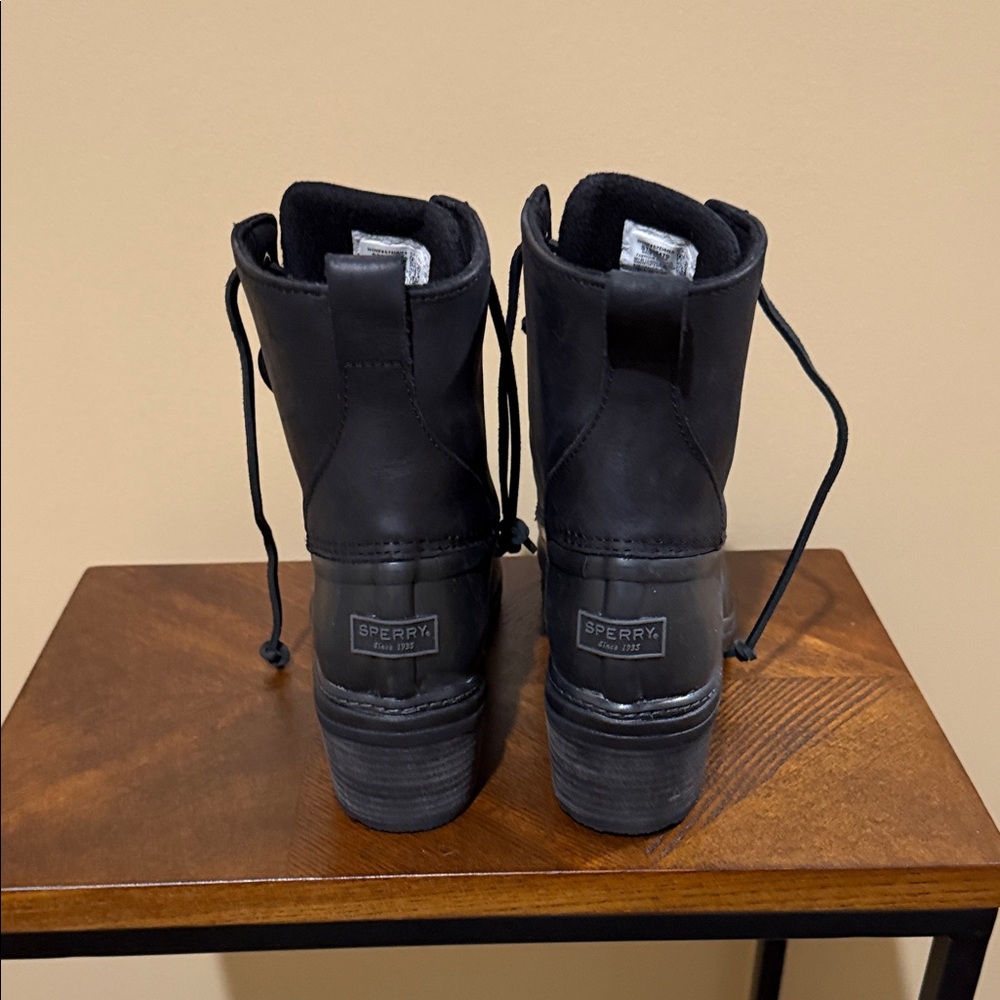 Sperry Black Lace-Up Rain Boots